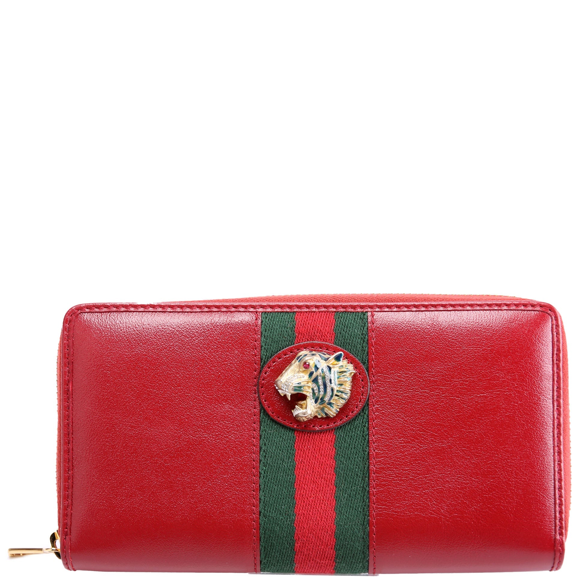 573791 Leather Rajah Zip Around Wallet Red/Green