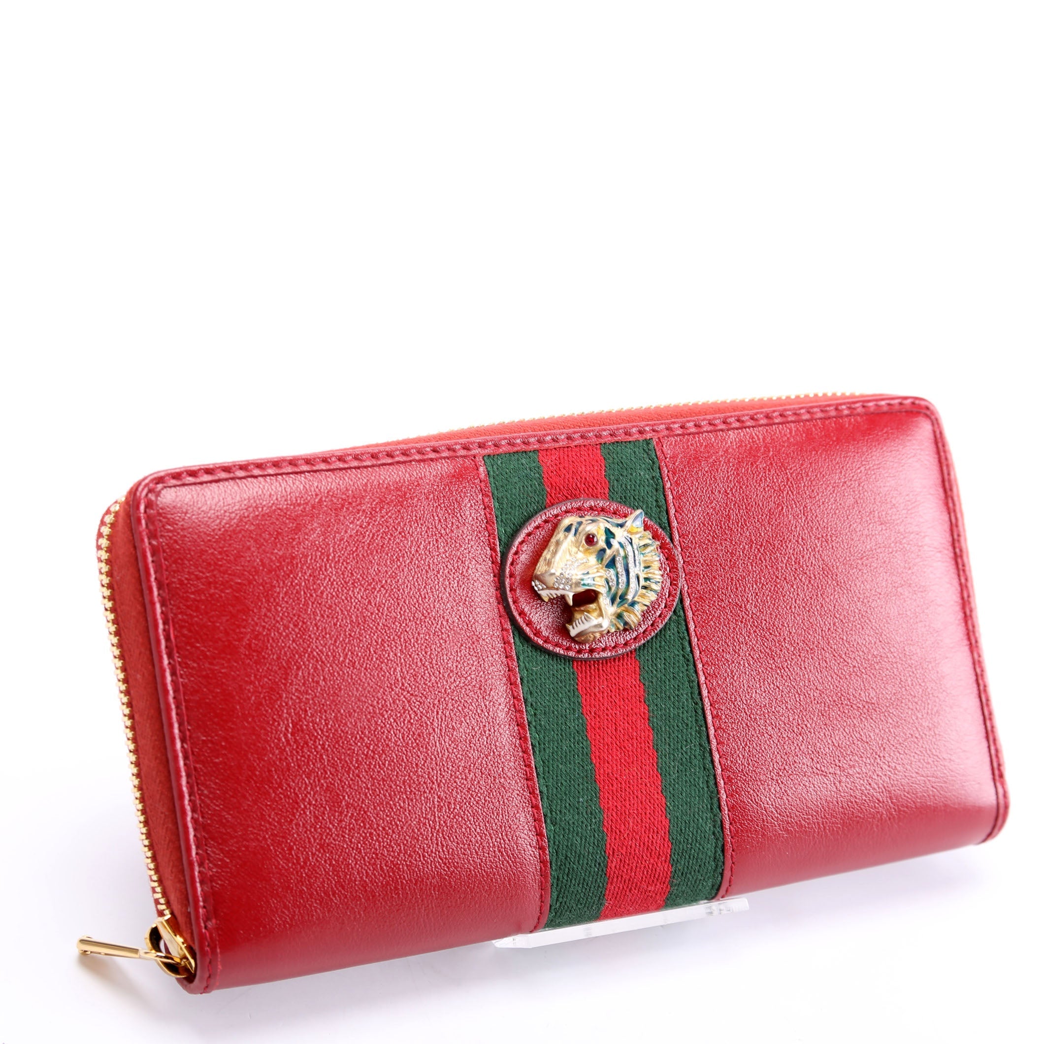 573791 Leather Rajah Zip Around Wallet Red/Green