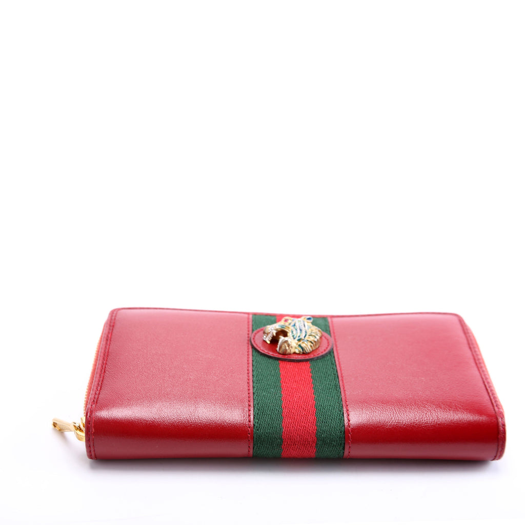 573791 Leather Rajah Zip Around Wallet Red/Green