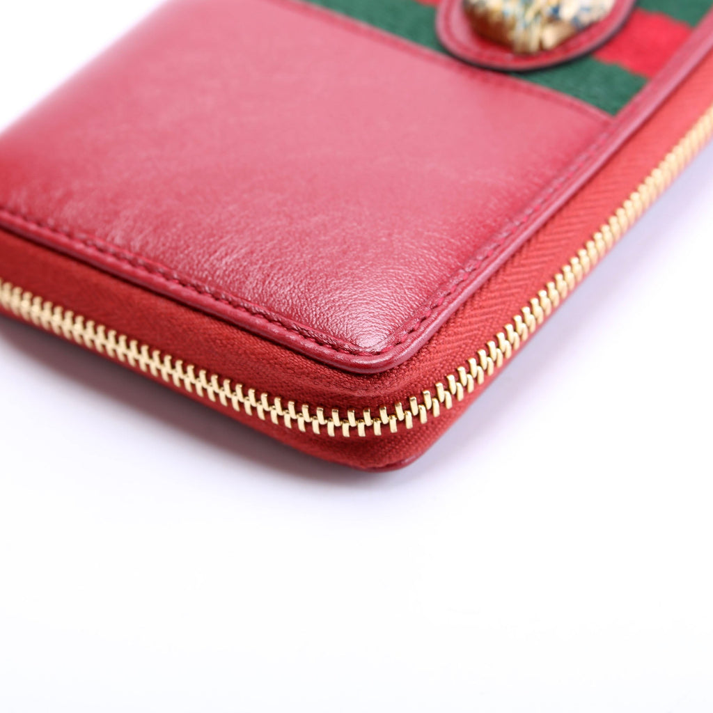 573791 Leather Rajah Zip Around Wallet Red/Green