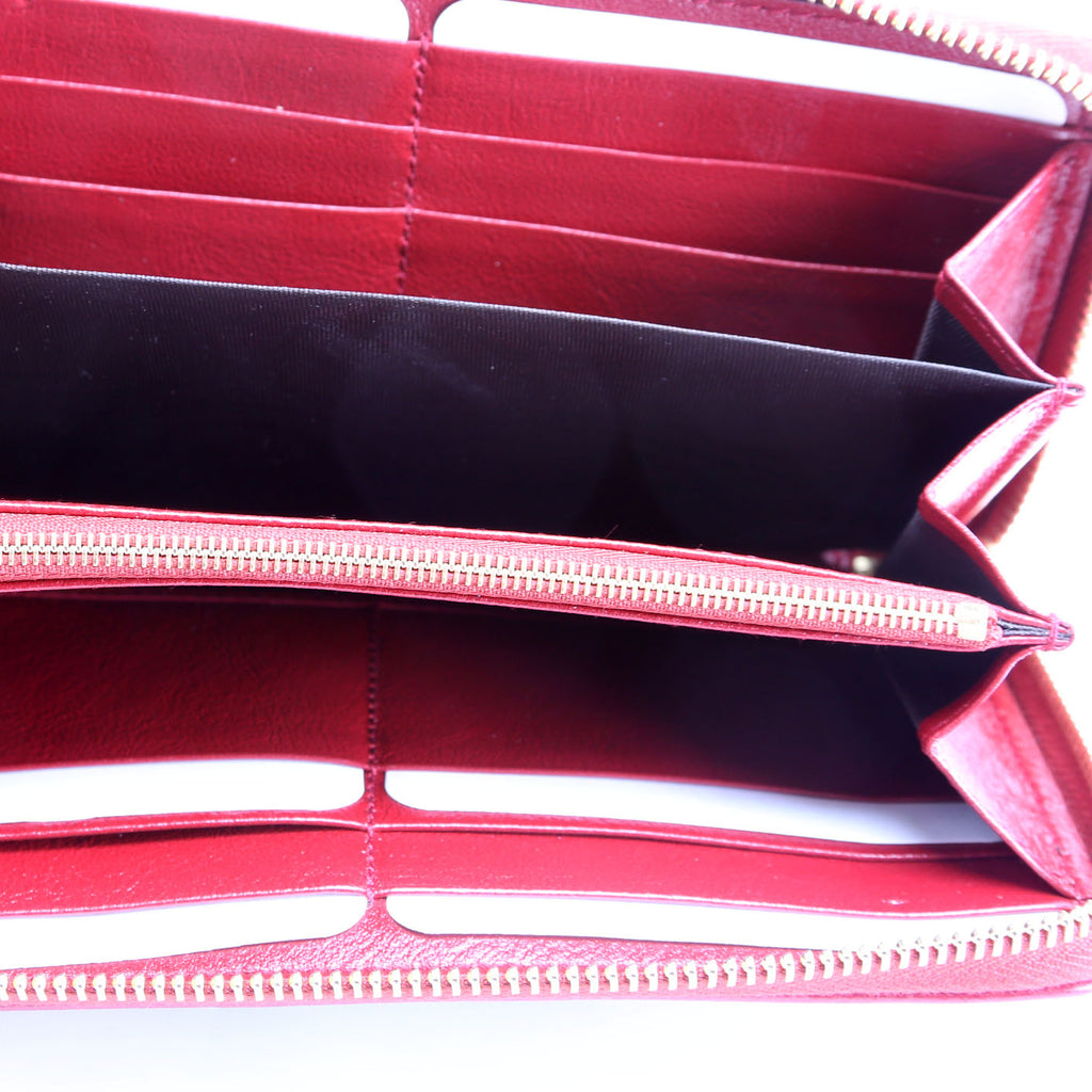 573791 Leather Rajah Zip Around Wallet Red/Green