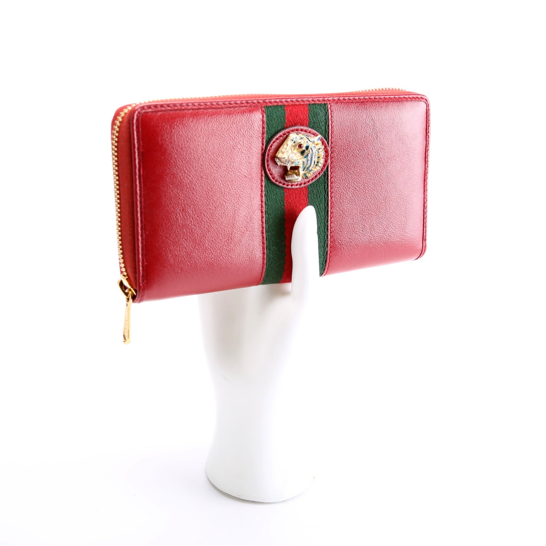 573791 Leather Rajah Zip Around Wallet Red/Green