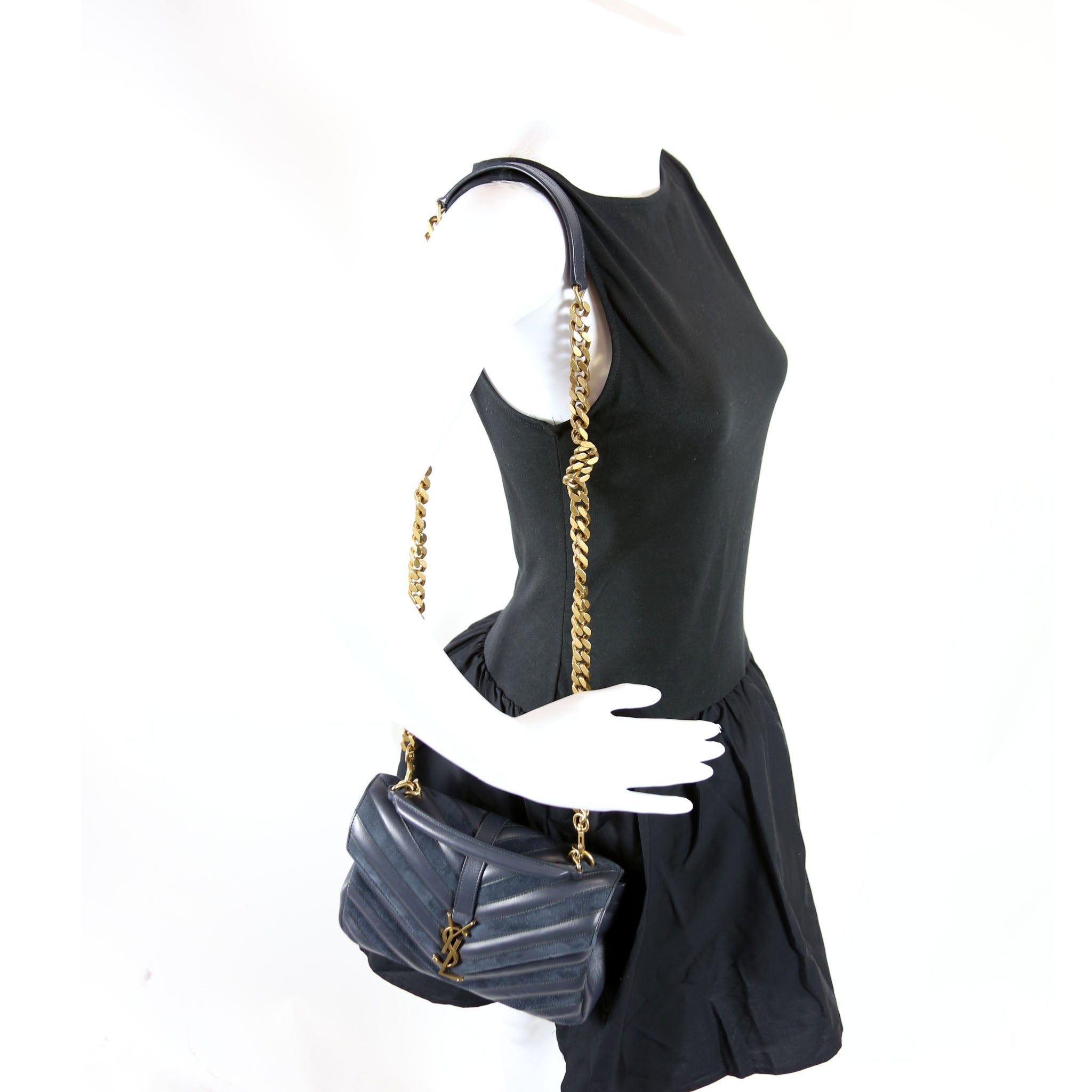 College Bag Medium Leather/Suede 428056 Navy/Gold