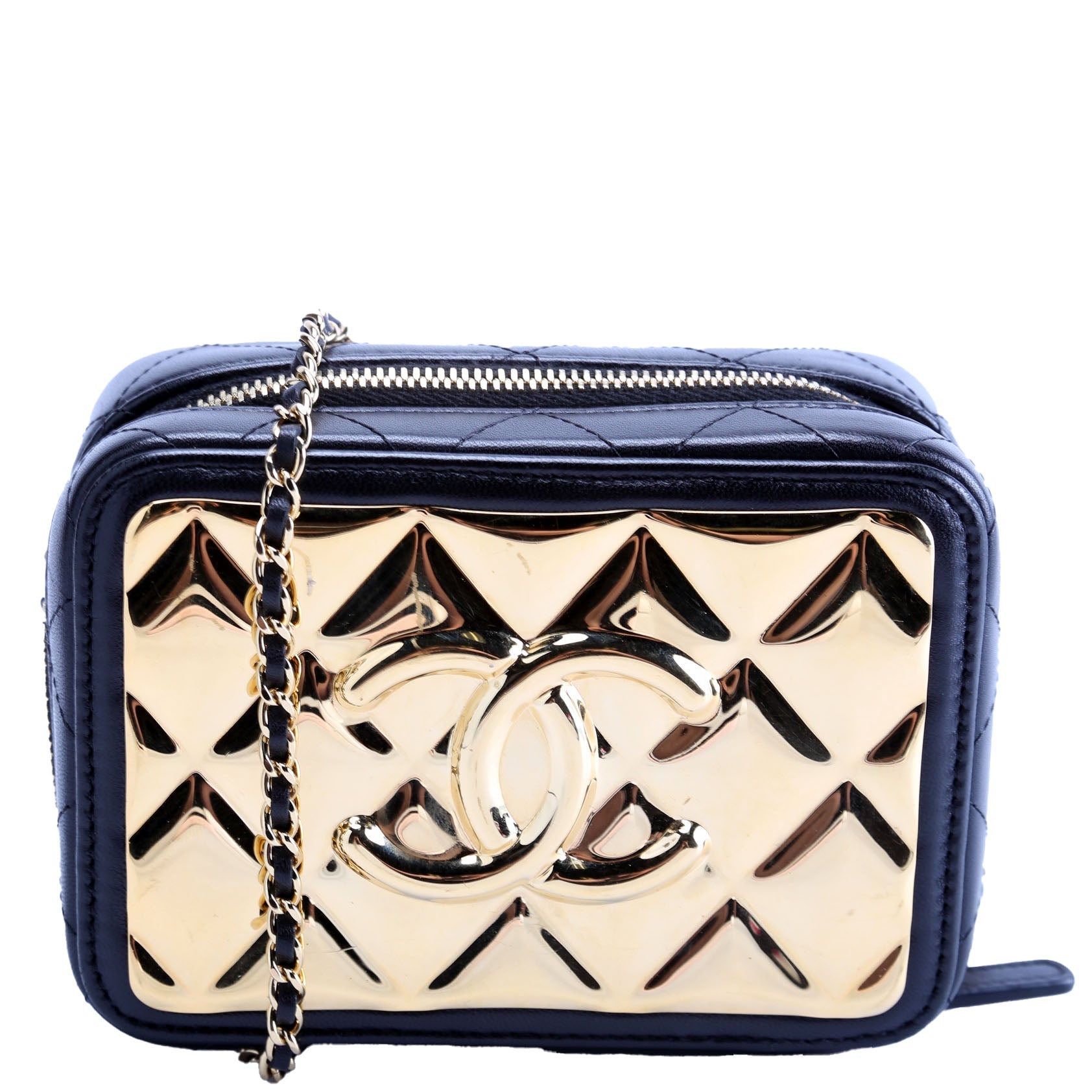 CC Quilted Mini Gold Plate Clutch With Chain 31M