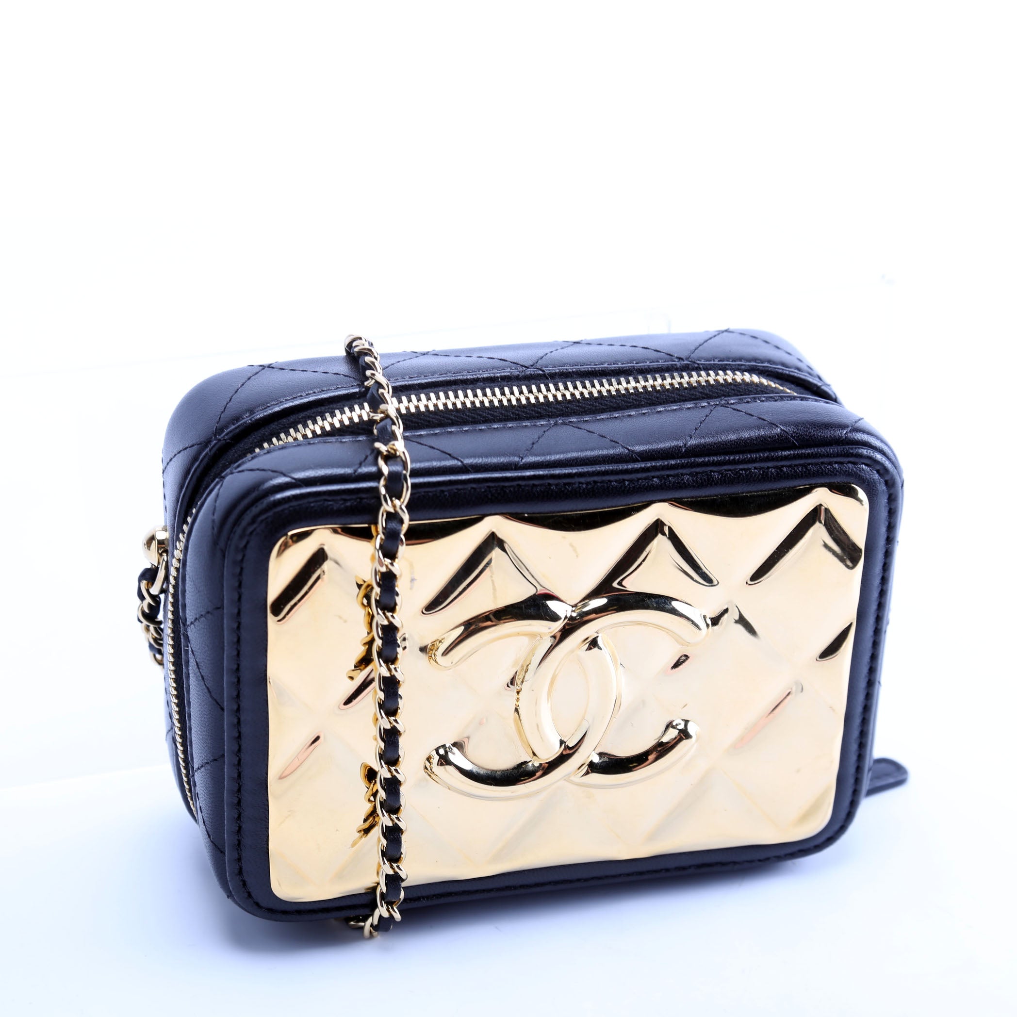 CC Quilted Mini Gold Plate Clutch With Chain 31M