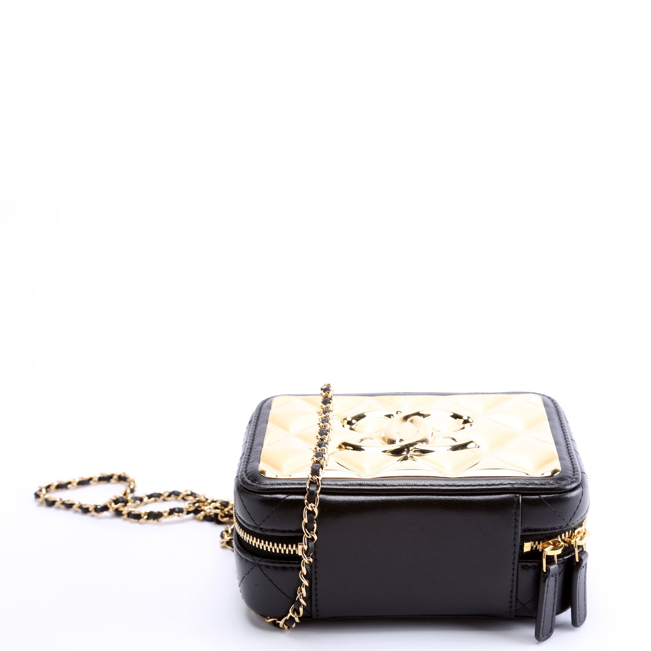 CC Quilted Mini Gold Plate Clutch With Chain 31M