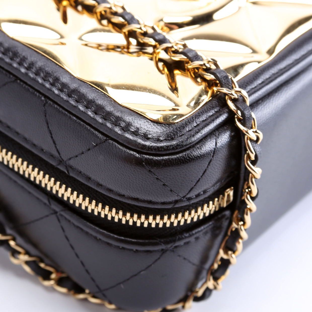 CC Quilted Mini Gold Plate Clutch With Chain 31M