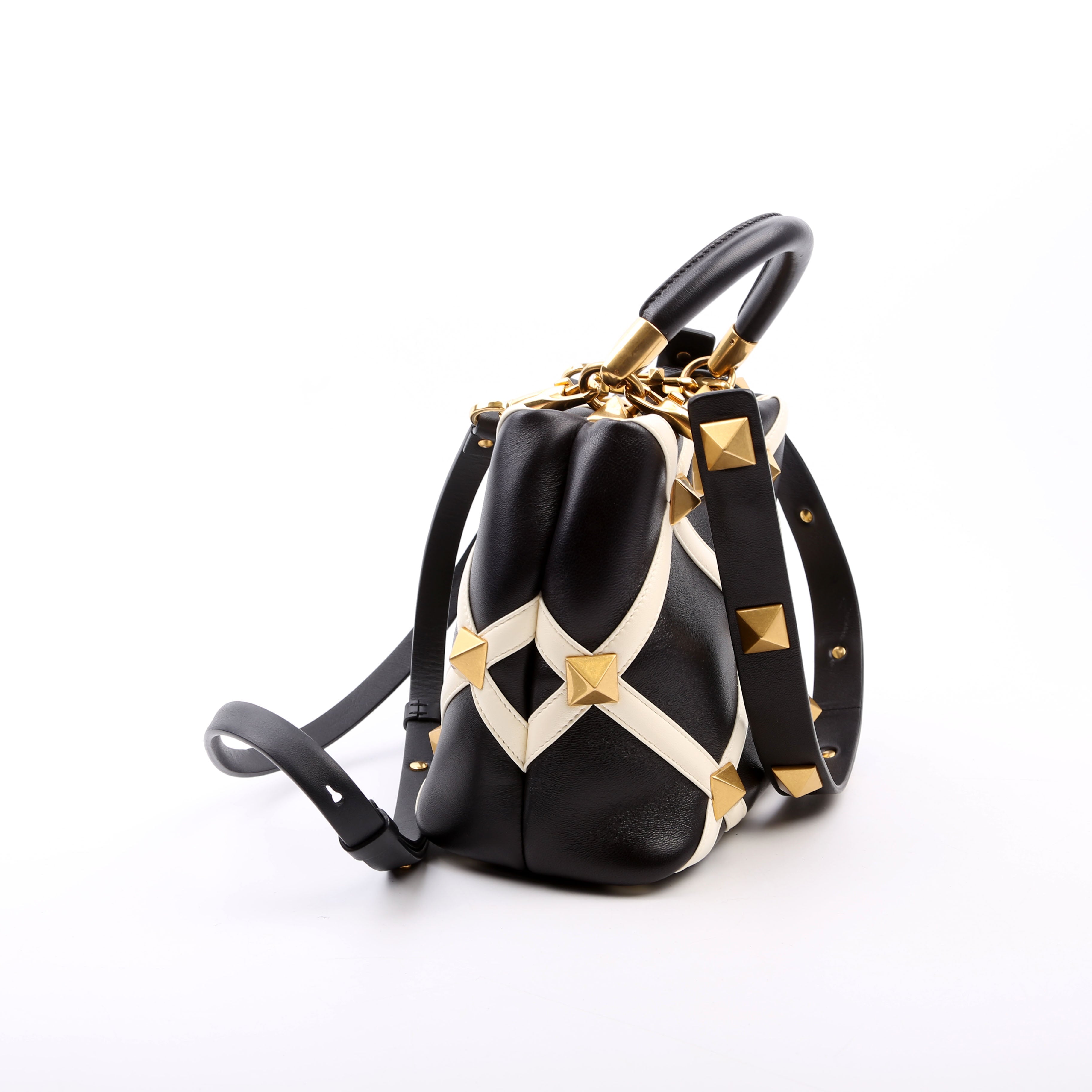 Roman Stud Top Handle Small Black/White