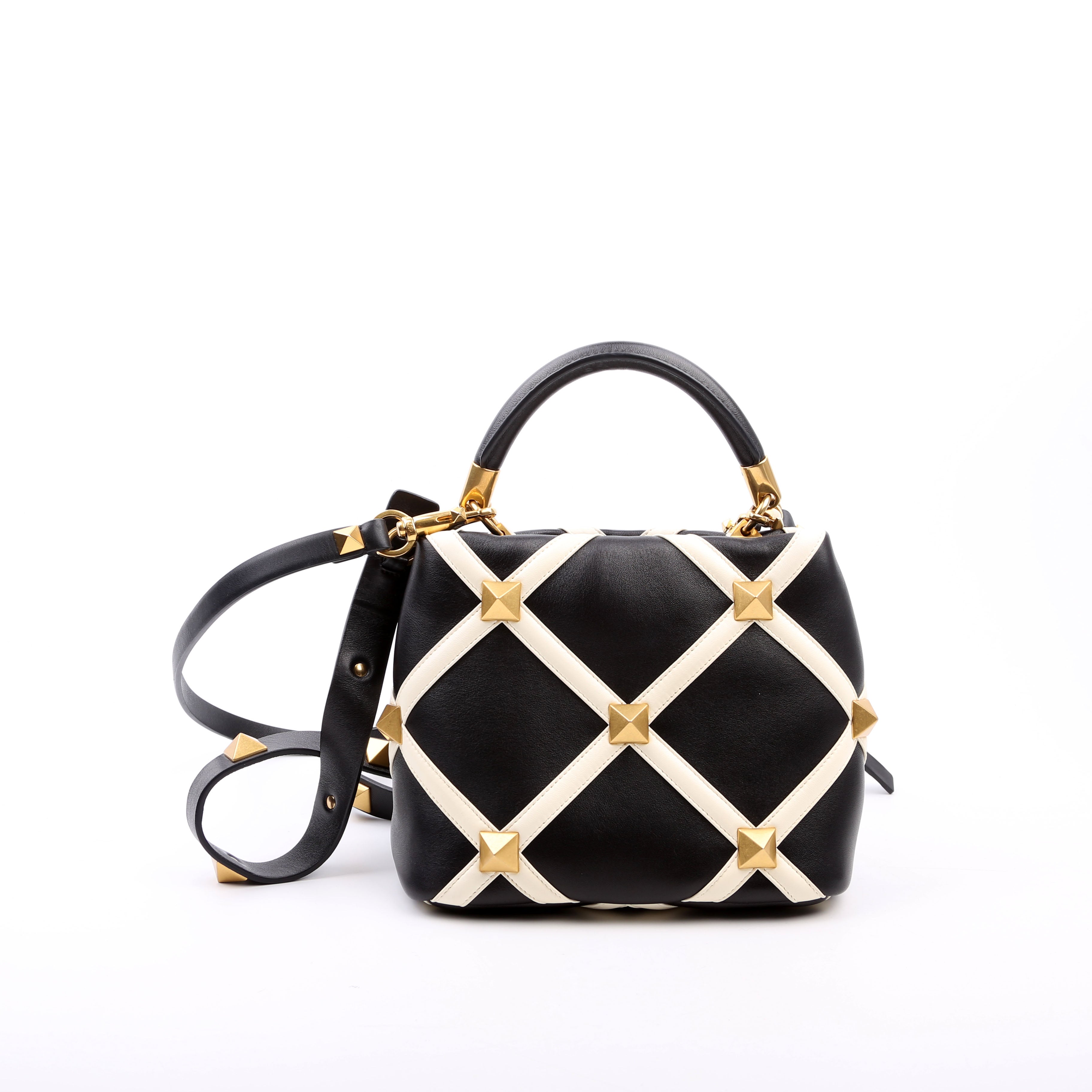Roman Stud Top Handle Small Black/White