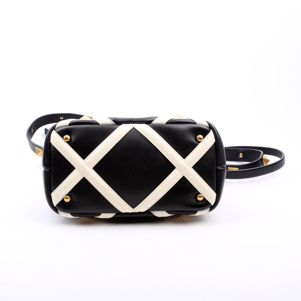 Roman Stud Top Handle Small Black/White