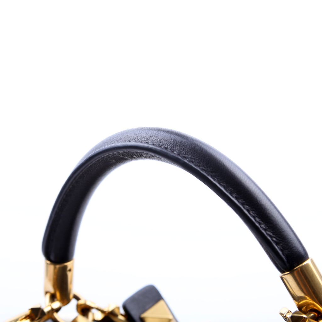 Roman Stud Top Handle Small Black/White