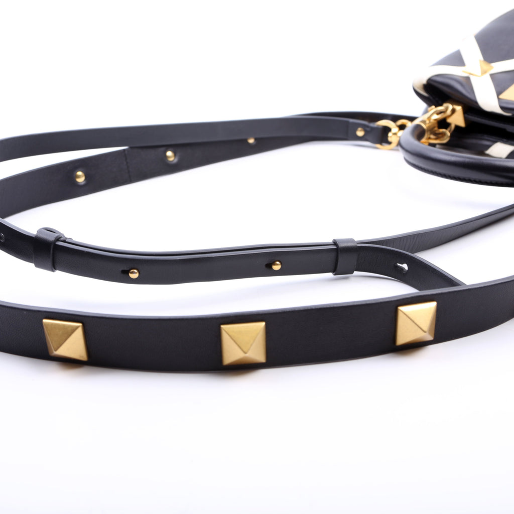 Roman Stud Top Handle Small Black/White