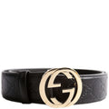 370543 Interlocking GG Leather Size 90/36 Black