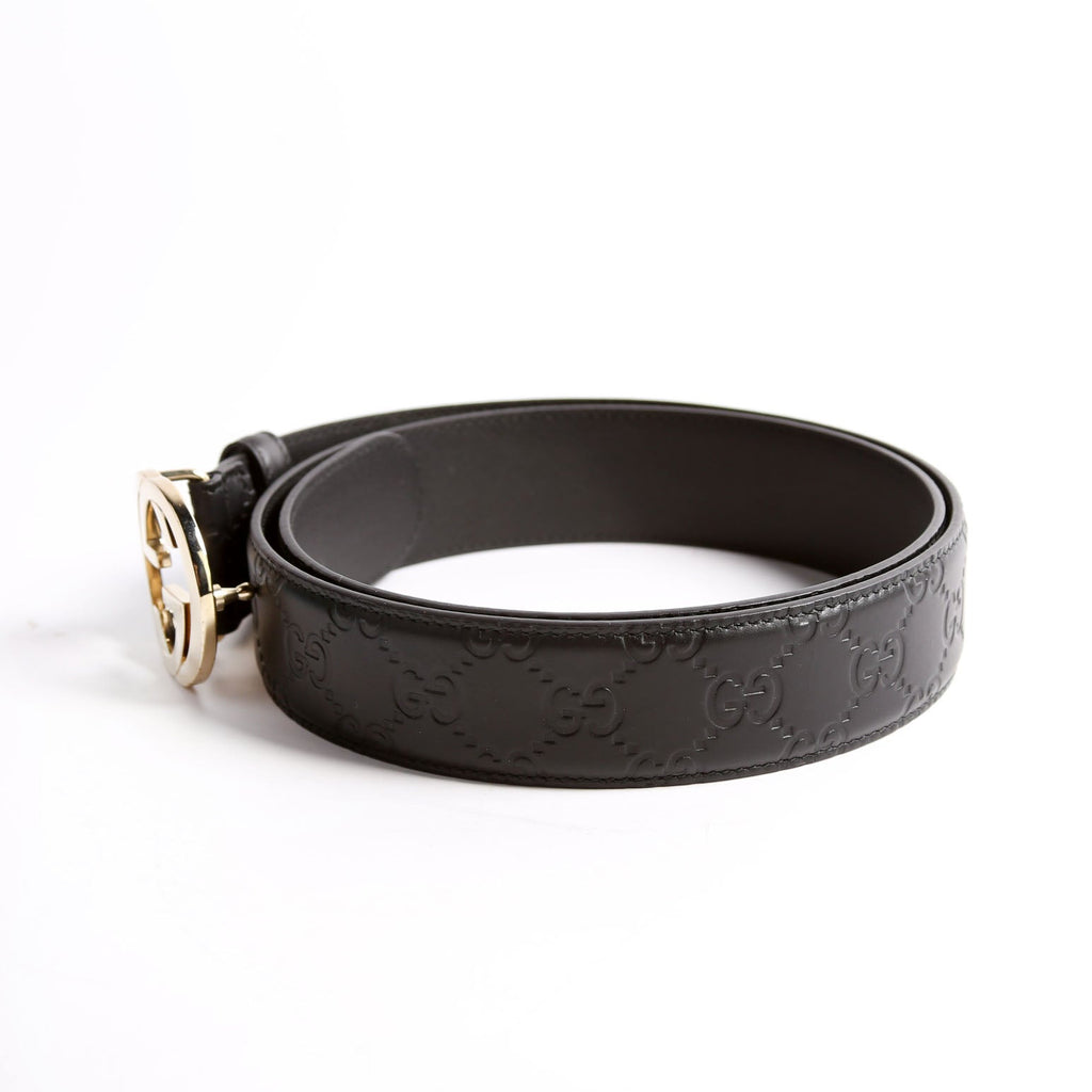 370543 Interlocking GG Leather Size 90/36 Black