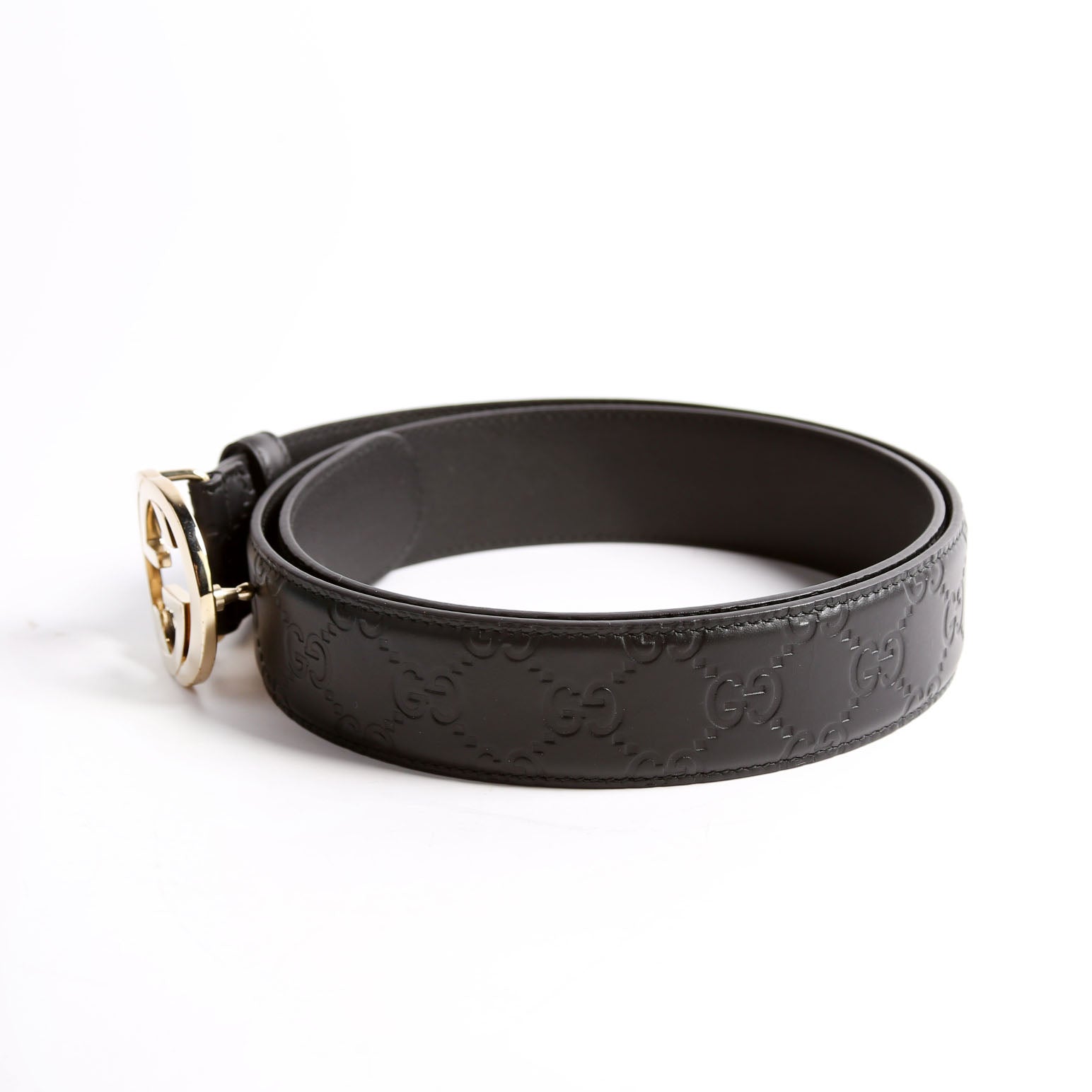 370543 Interlocking GG Leather Size 90/36 Black