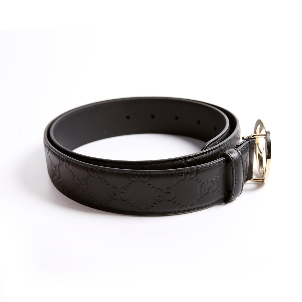 370543 Interlocking GG Leather Size 90/36 Black