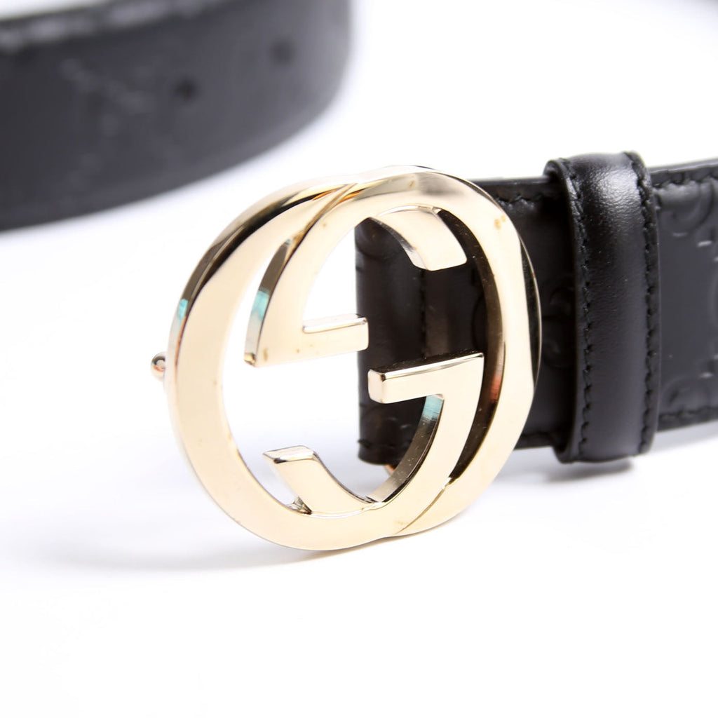 370543 Interlocking GG Leather Size 90/36 Black