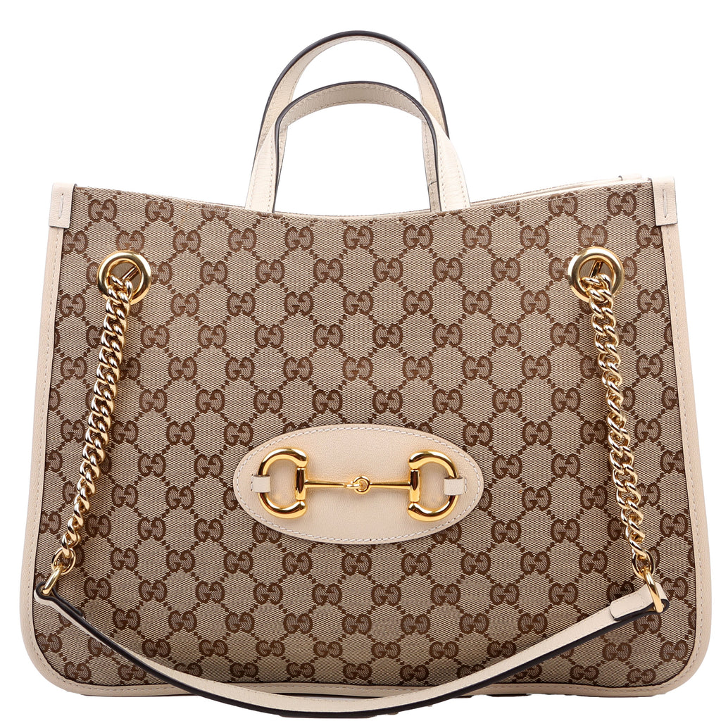 621144 1955 Horsebit Large Tote White