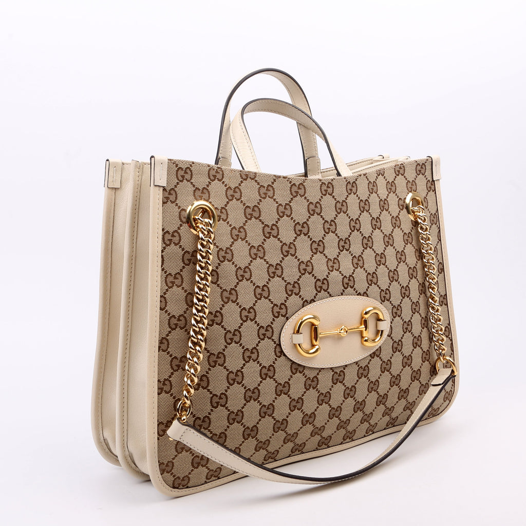621144 1955 Horsebit Large Tote White