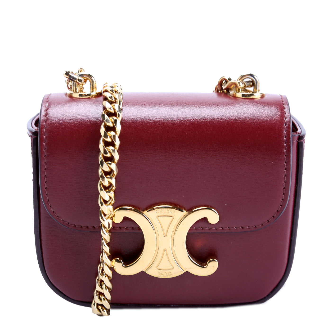 Claude Mini Chain Shiny Calfskin Burgundy/Gold
