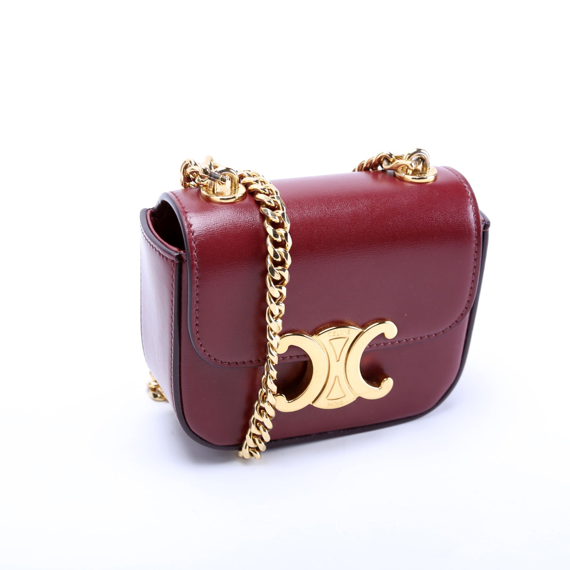Claude Mini Chain Shiny Calfskin Burgundy/Gold