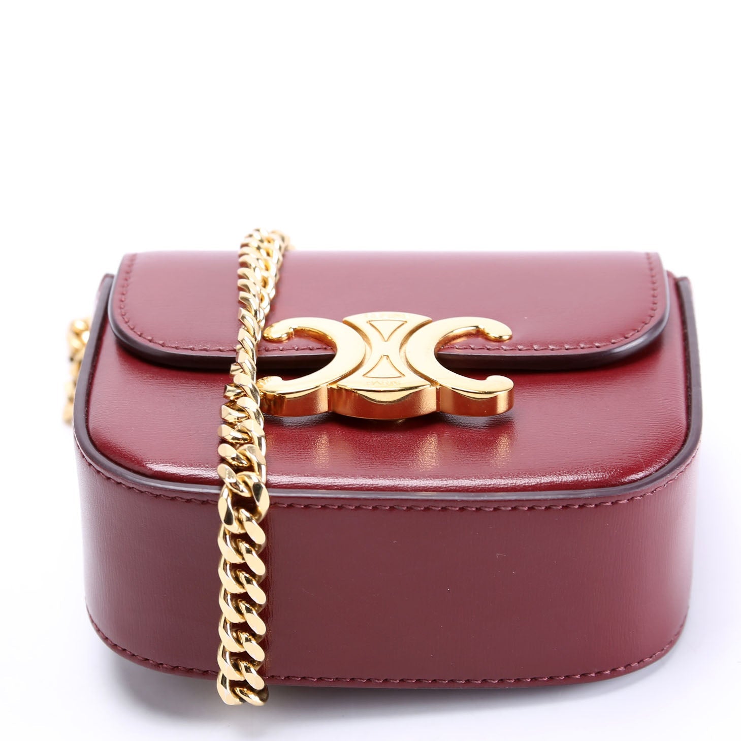 Claude Mini Chain Shiny Calfskin Burgundy/Gold