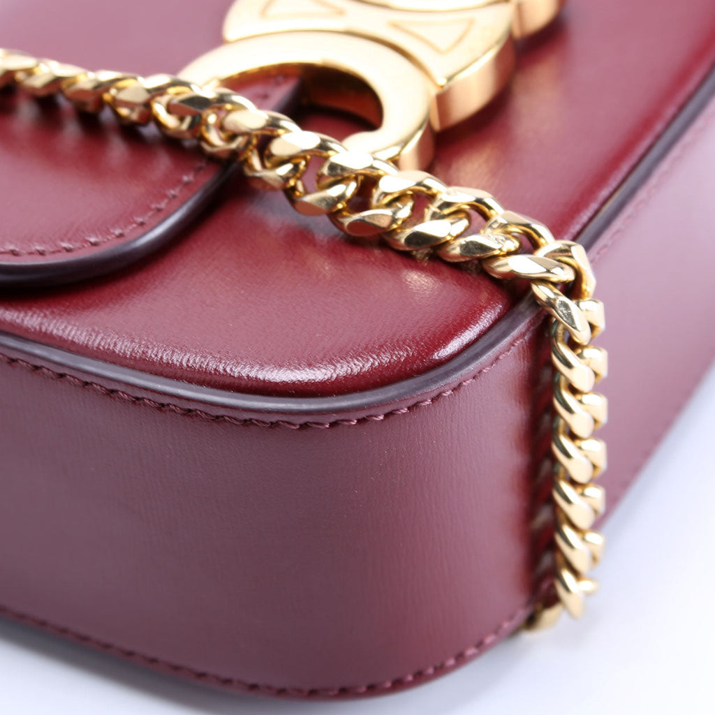 Claude Mini Chain Shiny Calfskin Burgundy/Gold