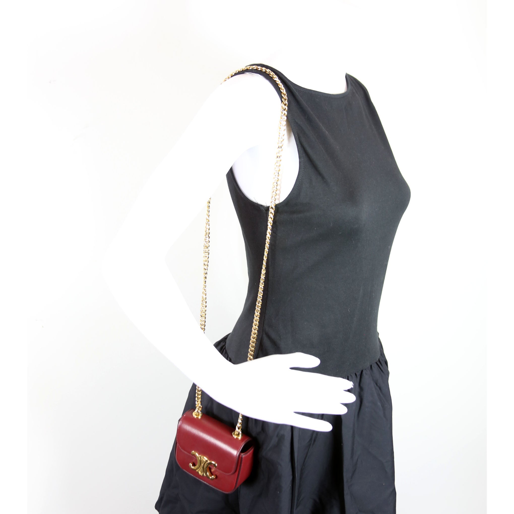 Claude Mini Chain Shiny Calfskin Burgundy/Gold