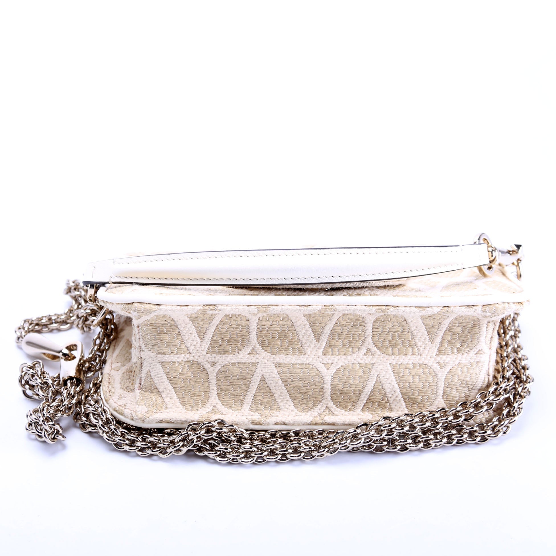 V Logo Small Loco Raffia Shoulder Bag Beige/White