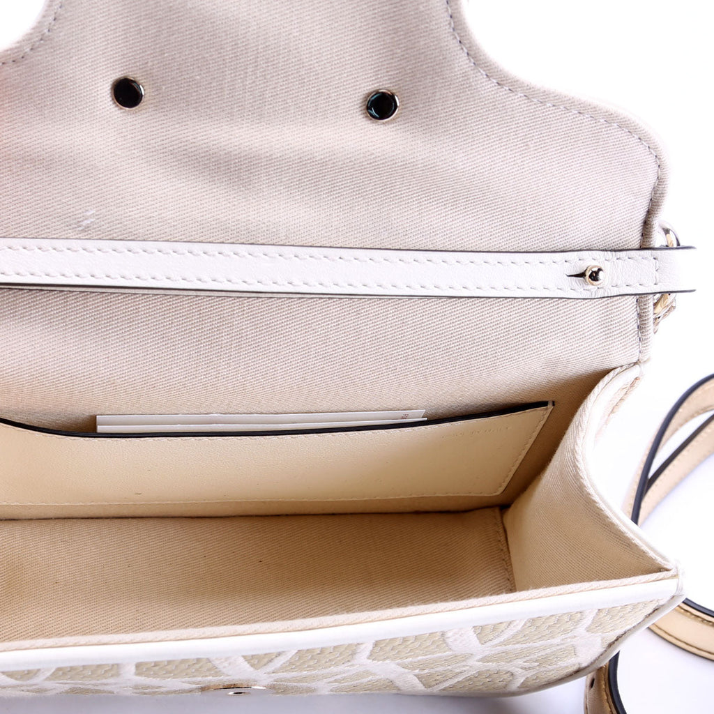 V Logo Small Loco Raffia Shoulder Bag Beige/White