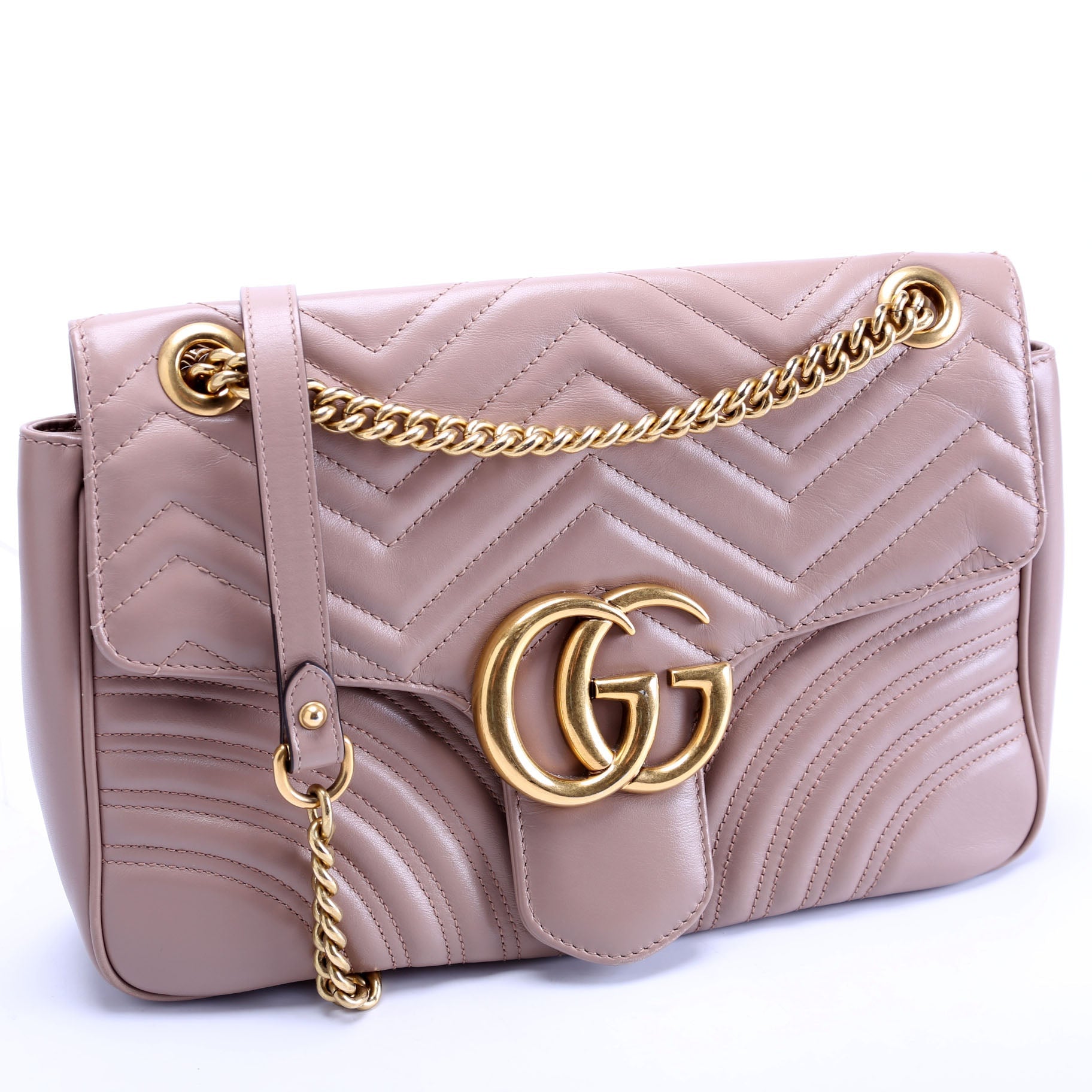 443496 Marmont Leather Shoulder Medium Nude