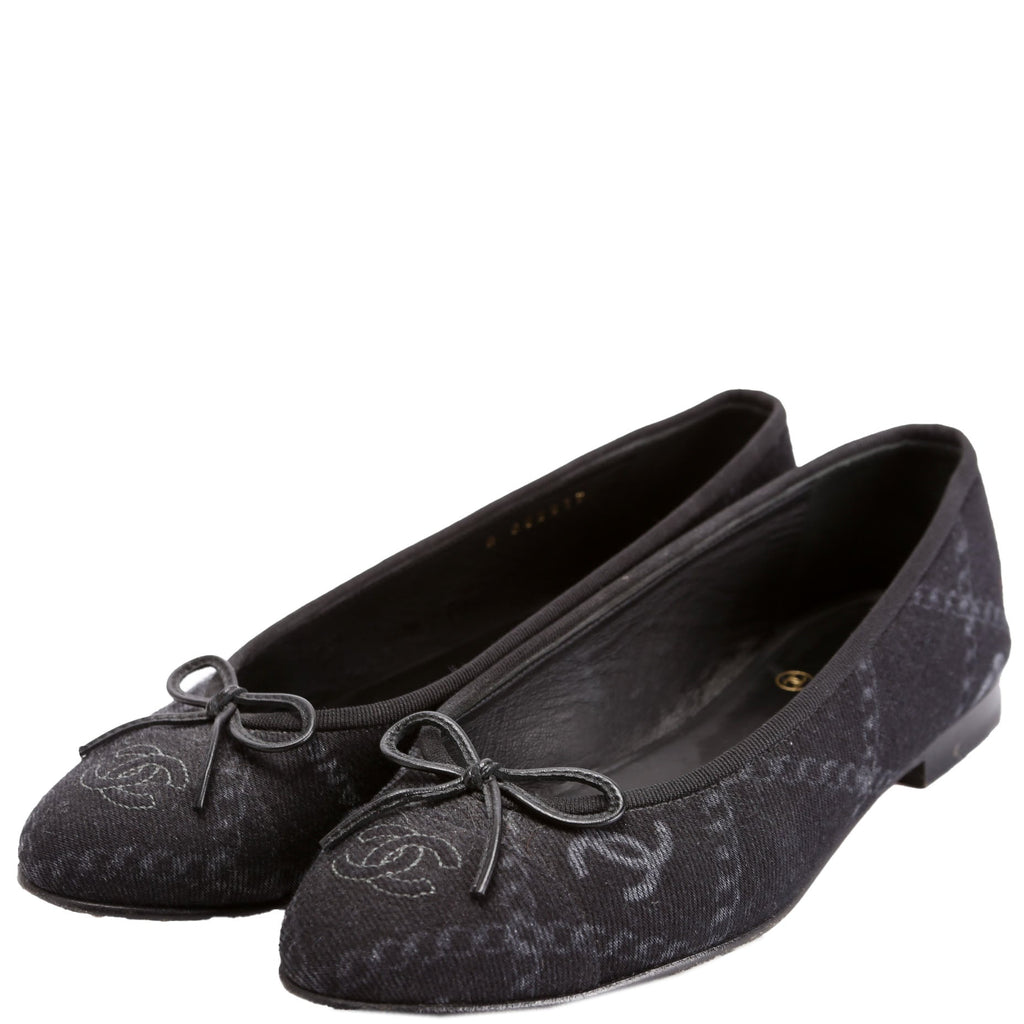 Cap Toe Fabric Ballet Flats Size 38 Black