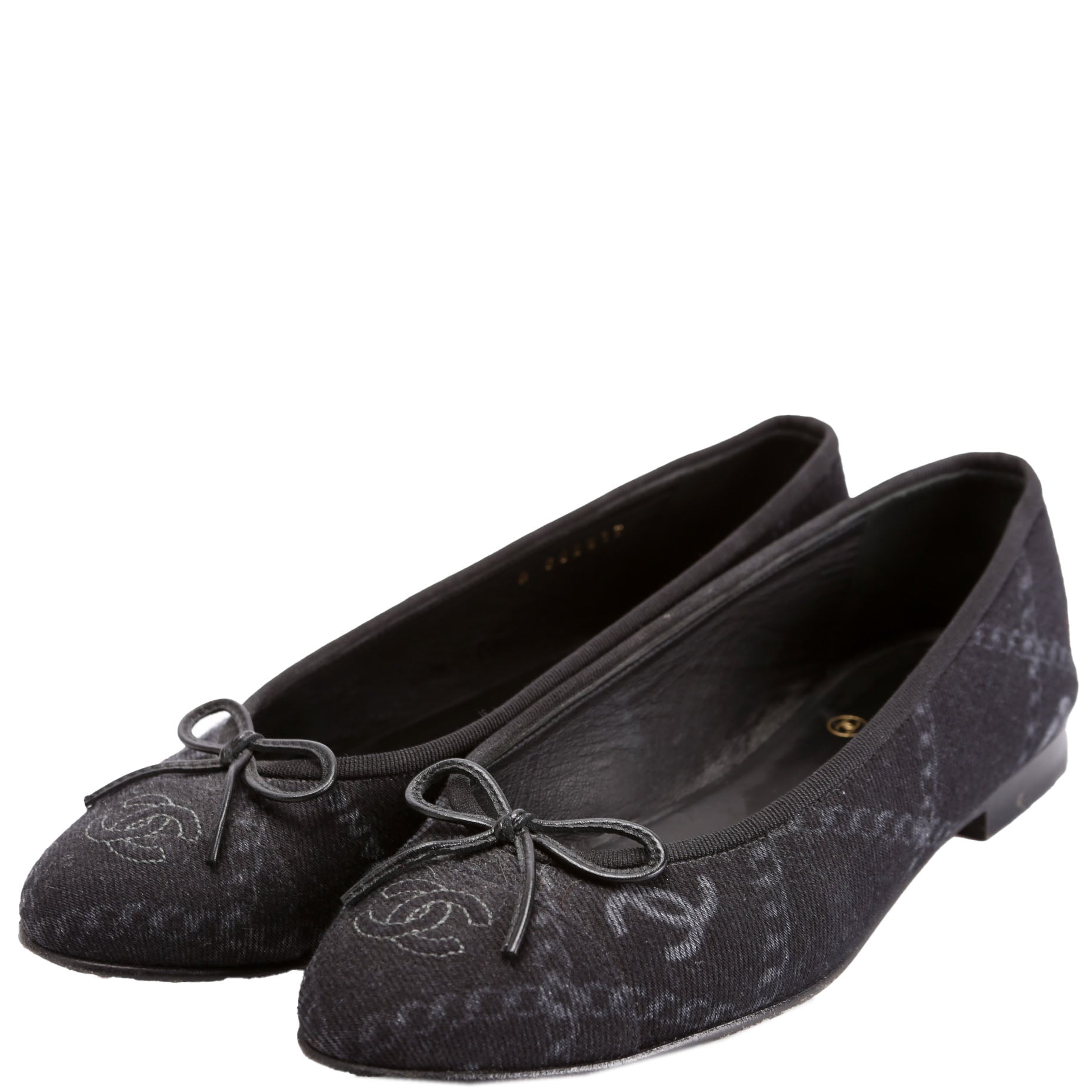 Cap Toe Fabric Ballet Flats Size 38 Black