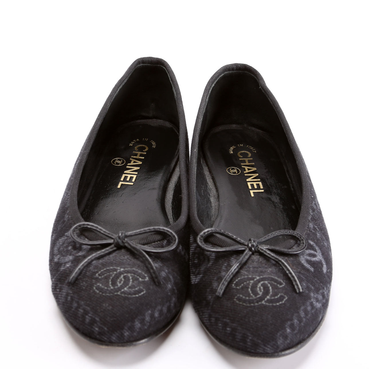 Cap Toe Fabric Ballet Flats Size 38 Black