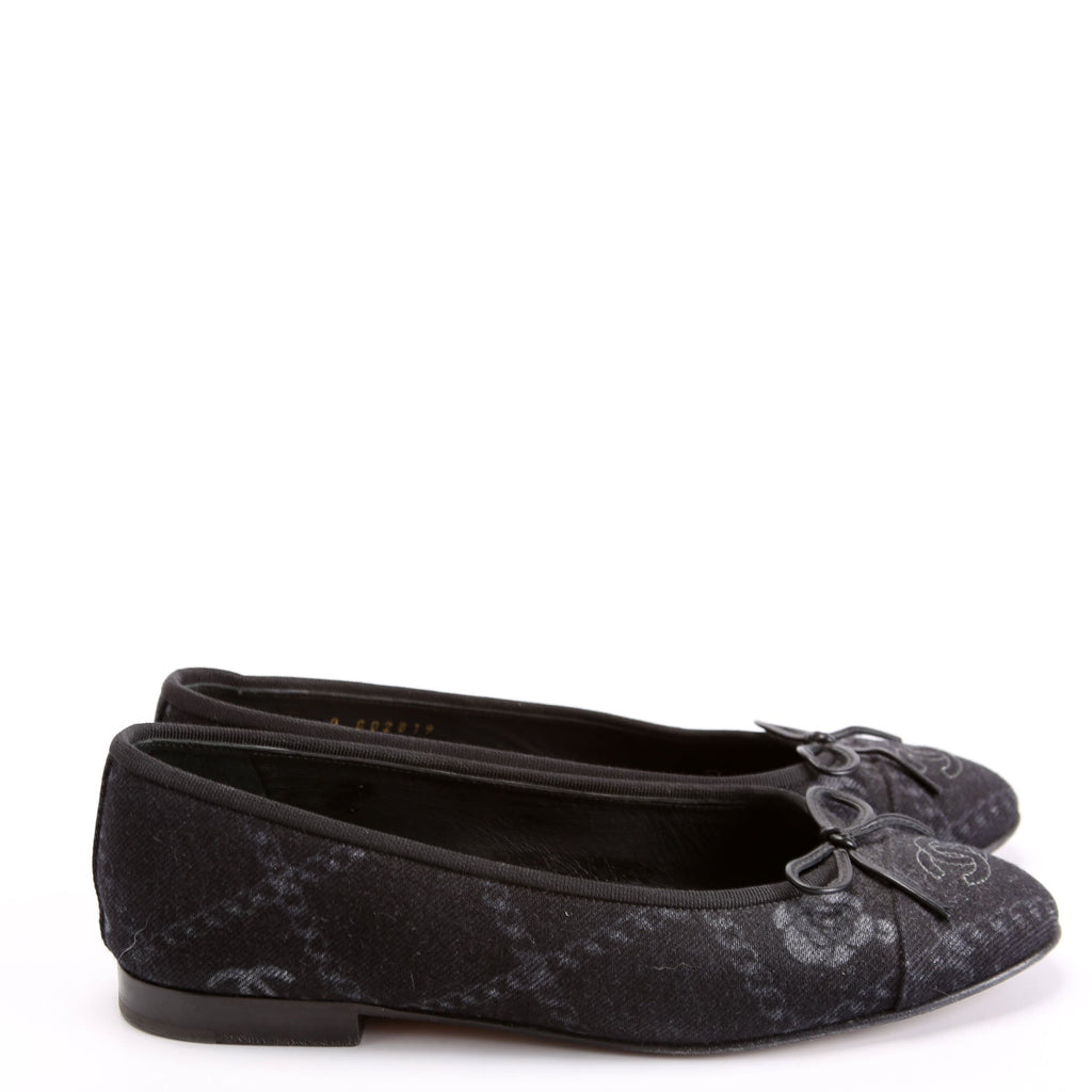 Cap Toe Fabric Ballet Flats Size 38 Black