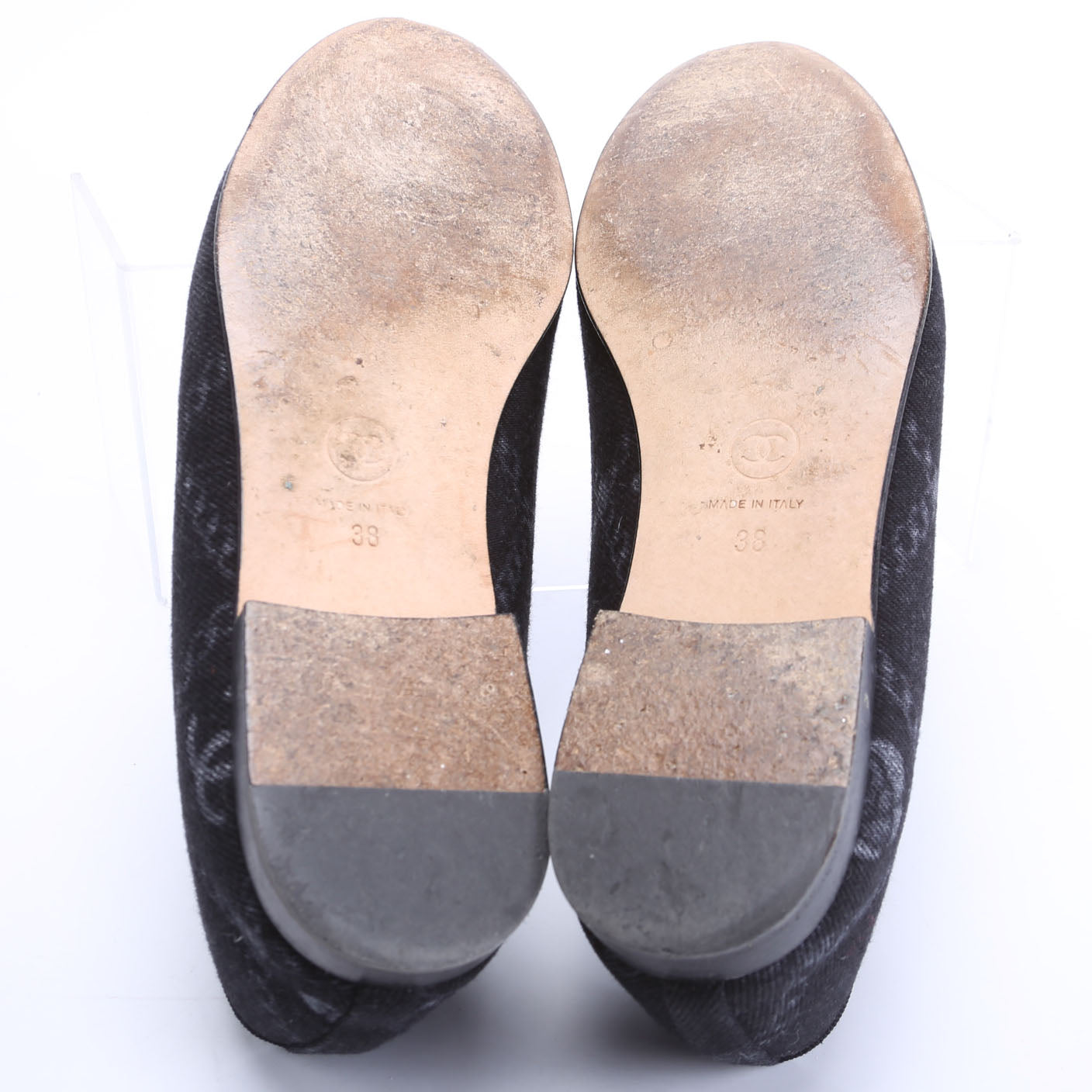 Cap Toe Fabric Ballet Flats Size 38 Black