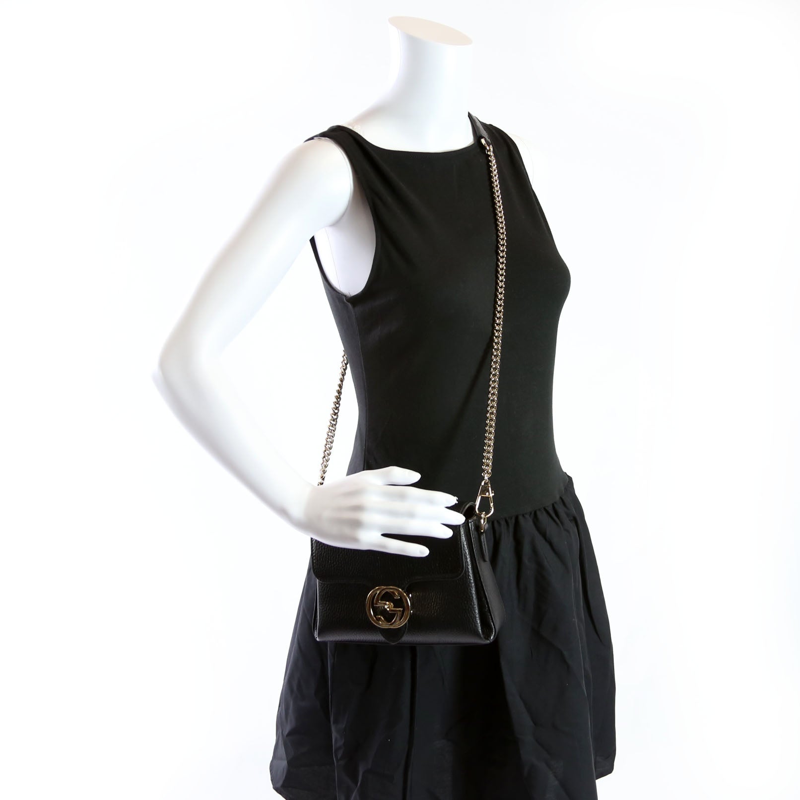 Gucci 607720 Interlocking Small Xbody Black/Gold