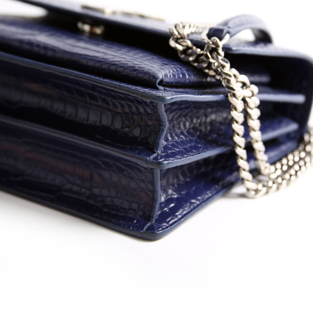 Sunset Medium Crocodile Embroidered Blue/Silver