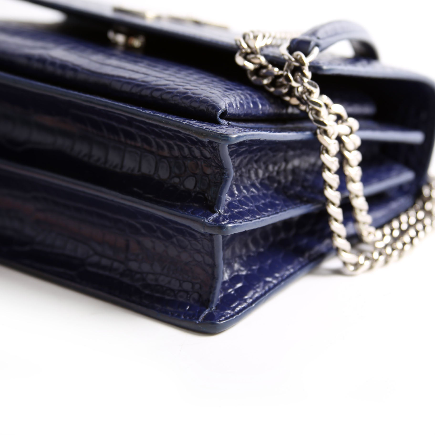 Sunset Medium Crocodile Embroidered Blue/Silver