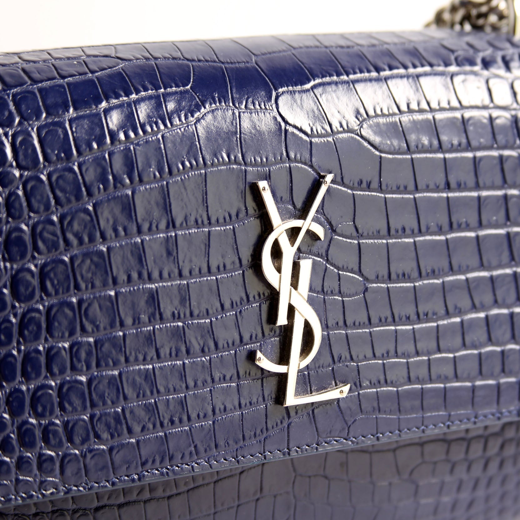 Sunset Medium Crocodile Embroidered Blue/Silver