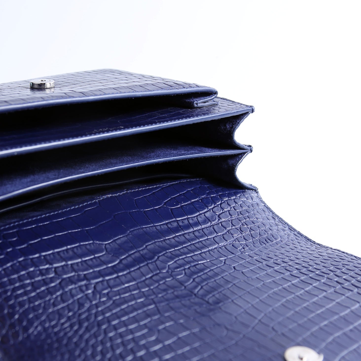 Sunset Medium Crocodile Embroidered Blue/Silver
