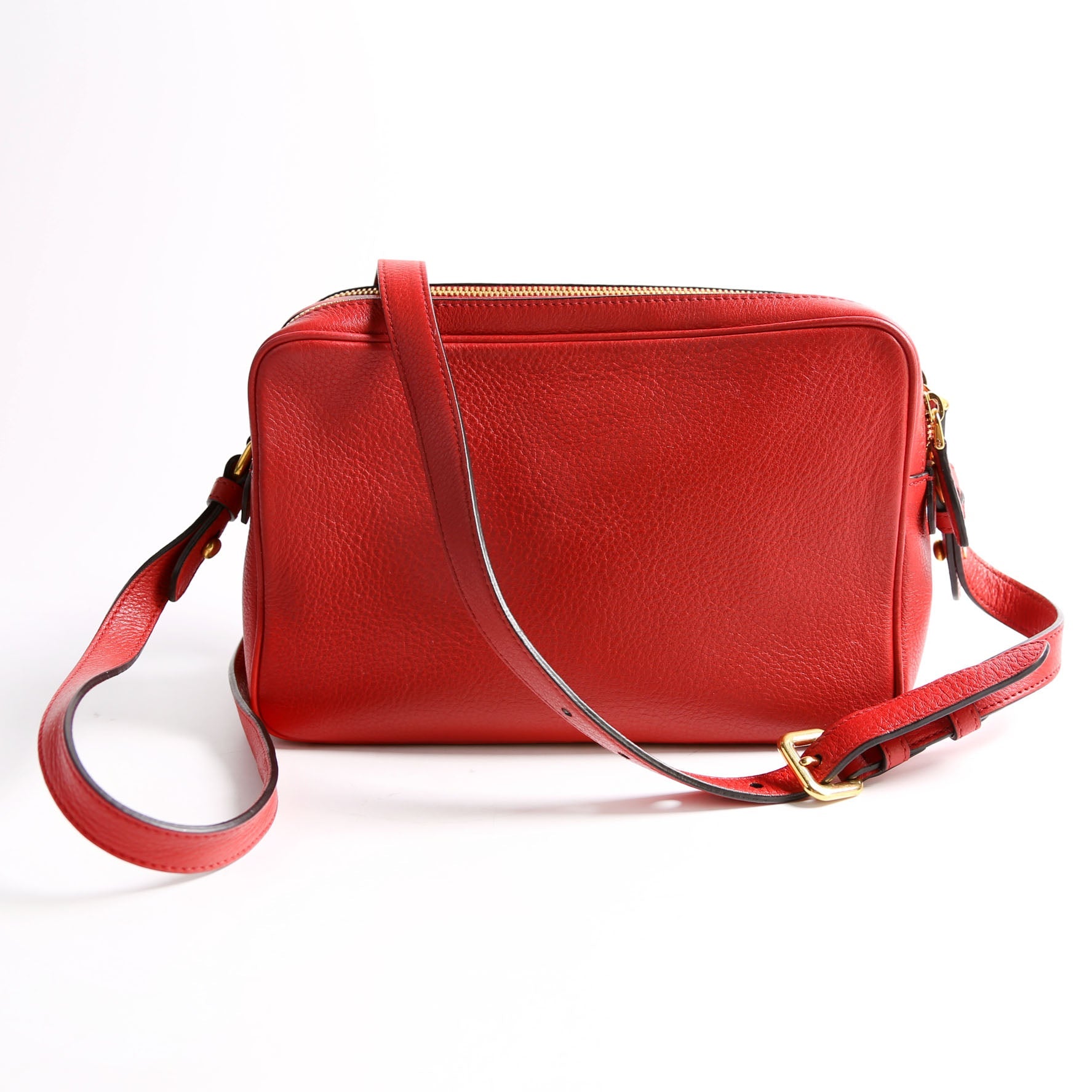 Vitello Daino Double Zip Camera Bag Red/Gold