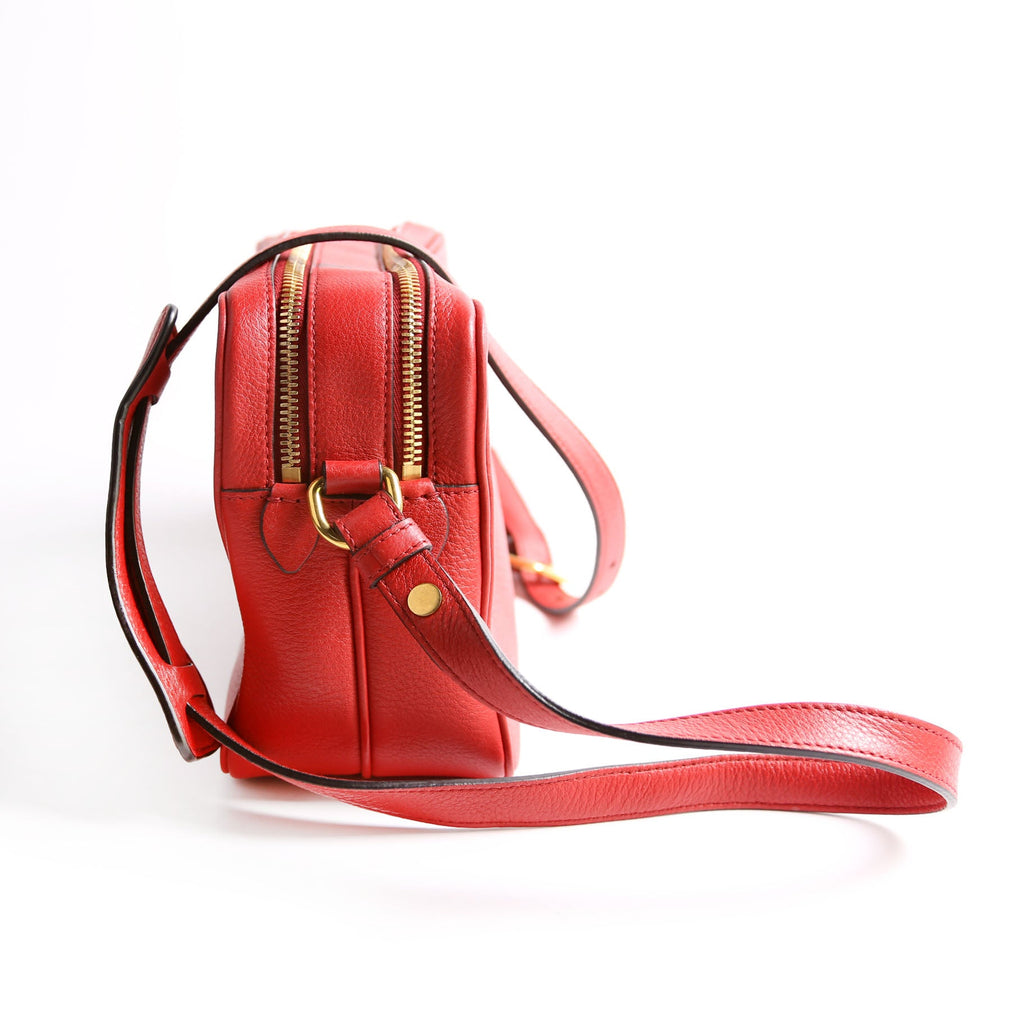 Vitello Daino Double Zip Camera Bag Red/Gold