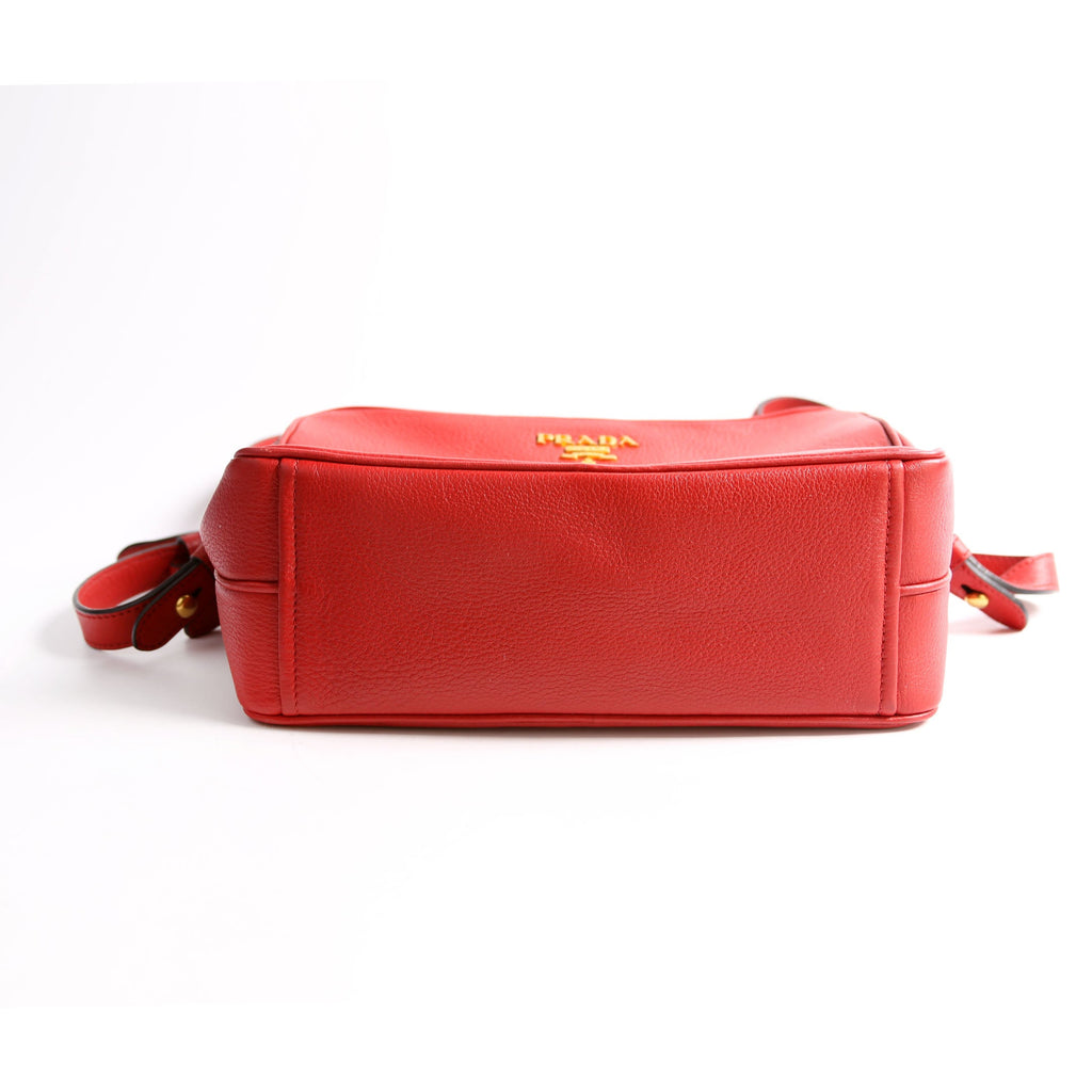 Vitello Daino Double Zip Camera Bag Red/Gold