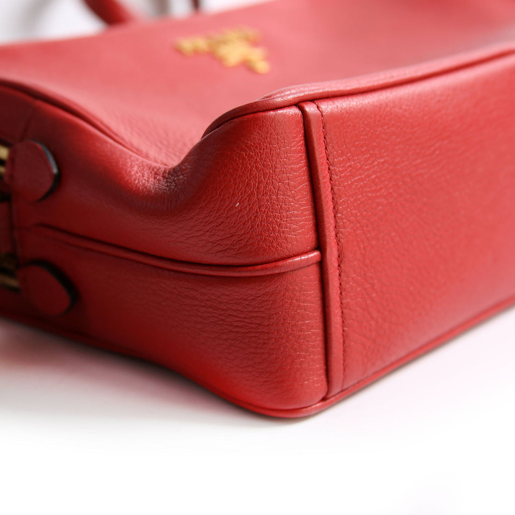 Vitello Daino Double Zip Camera Bag Red/Gold