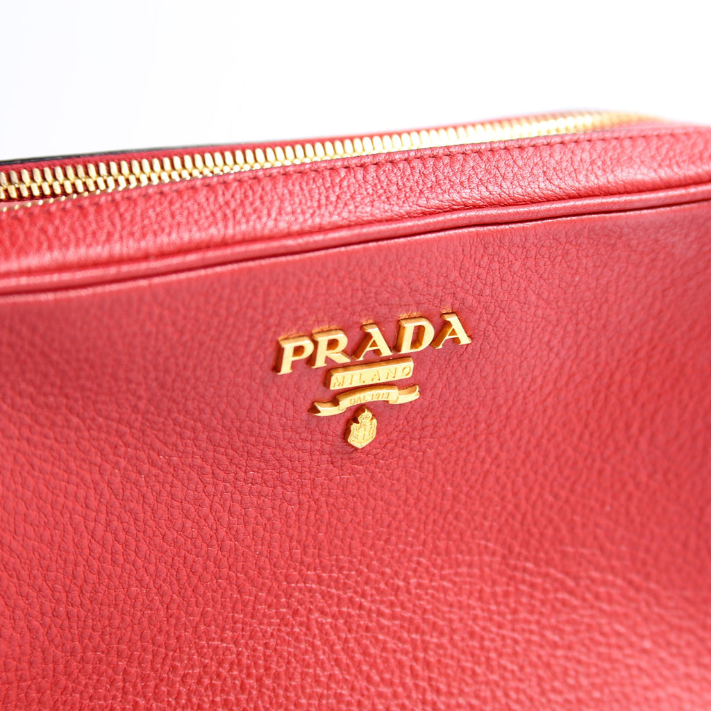 Vitello Daino Double Zip Camera Bag Red/Gold