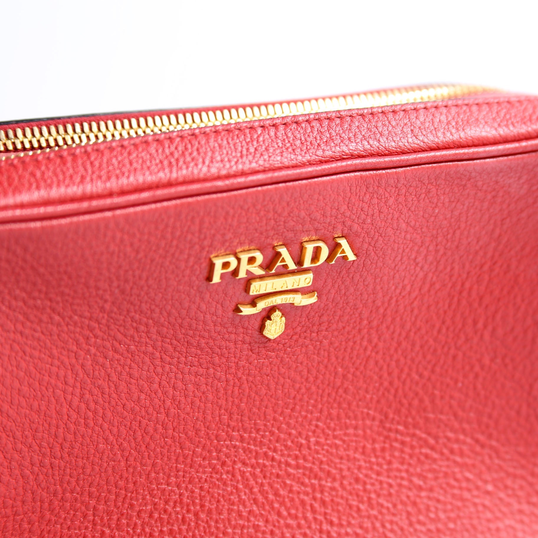 Vitello Daino Double Zip Camera Bag Red/Gold