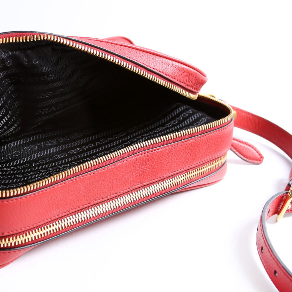 Vitello Daino Double Zip Camera Bag Red/Gold