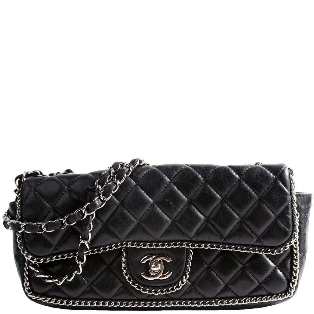 Chain Around East/West Flap Bag Lambskin 11M Black