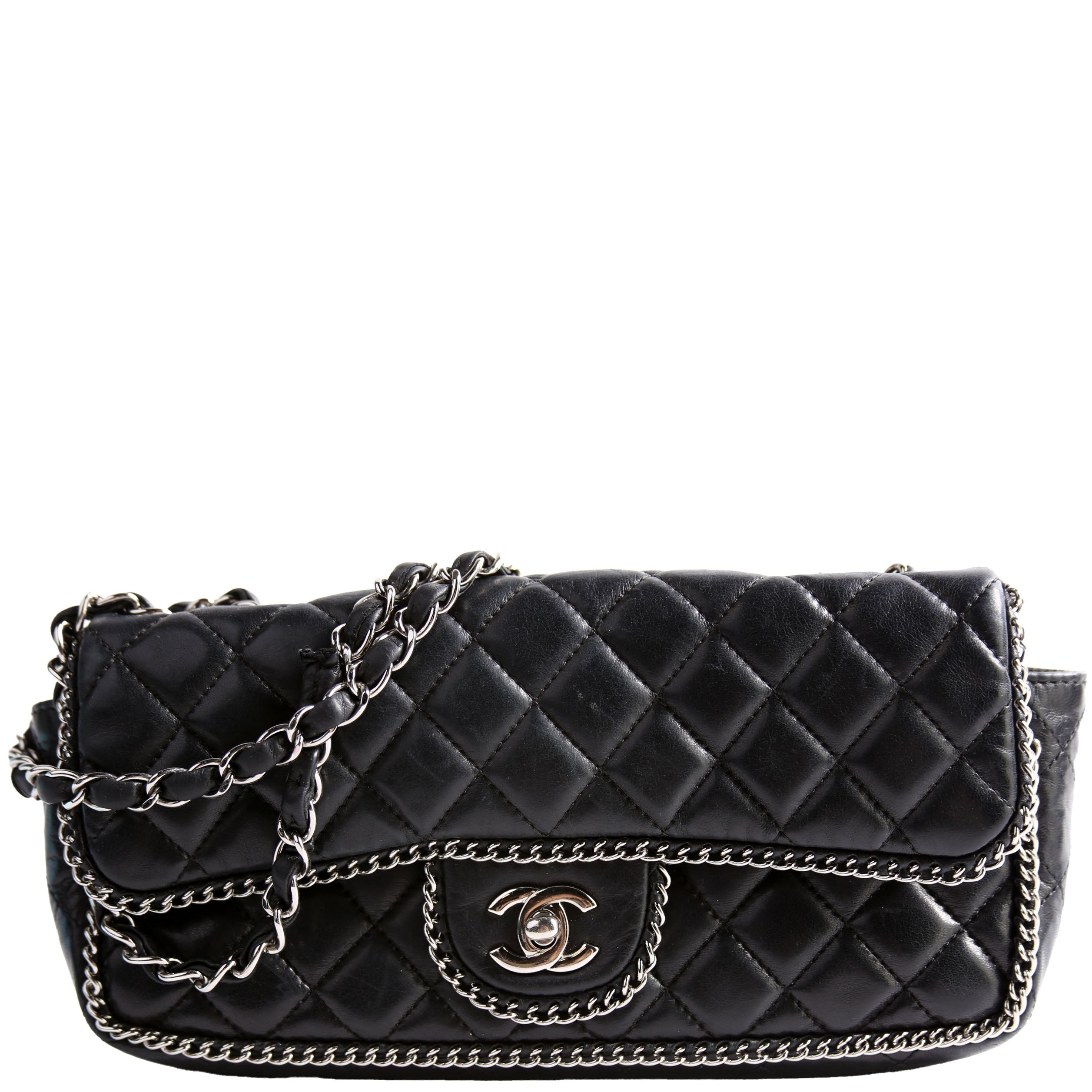 Chain Around East/West Flap Bag Lambskin 11M Black